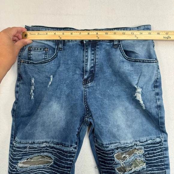 Straight Leg Camo Moto Jeans Mens Size 32 Medium Acid Blue Mid Rise - Picture 6 of 12